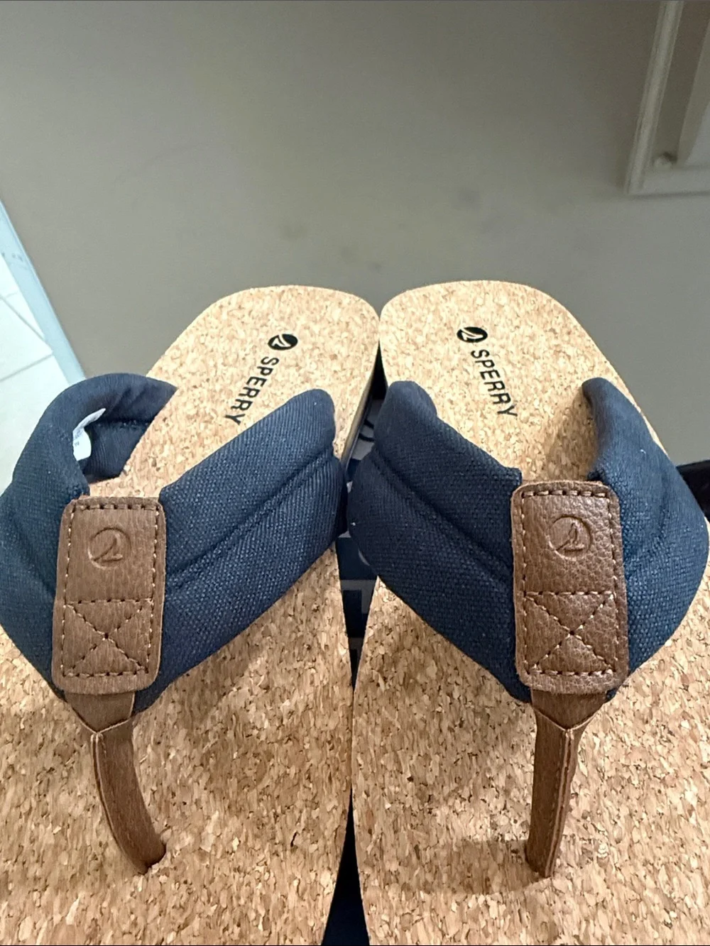 New Sperry Men’s Cork Footbed Flip Flops in Black
